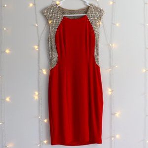 Red Fitted Cocktail Dress with Sparkles | 086